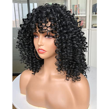 Afro Short Curly Wig with Bangs for Black Women