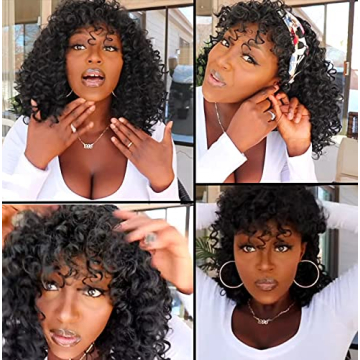 Afro Short Curly Wig with Bangs for Black Women