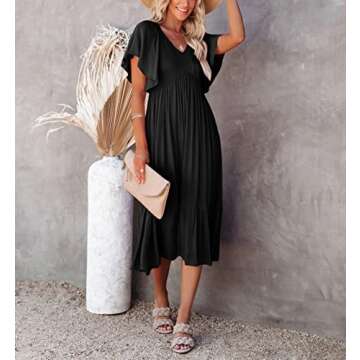 Zwurew Womens Boho Summer Dress Casual Short Sleeve Ruffle Flowy Smocked Midi Dress Maternity Dress