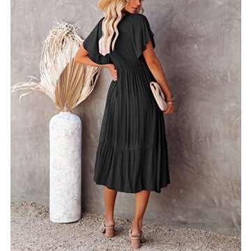 Zwurew Womens Boho Summer Dress Casual Short Sleeve Ruffle Flowy Smocked Midi Dress Maternity Dress