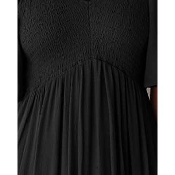 Zwurew Womens Boho Summer Dress Casual Short Sleeve Ruffle Flowy Smocked Midi Dress Maternity Dress