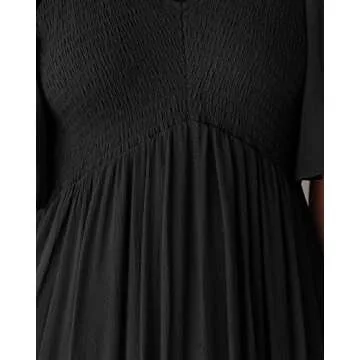 Zwurew Womens Boho Summer Dress Casual Short Sleeve Ruffle Flowy Smocked Midi Dress Maternity Dress