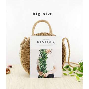 Teeya Straw Crossbody Bag Women Weave Shoulder Bag Round Summer Beach Purse and Handbags, Khaki, Medium