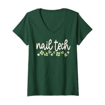Womens Lucky Nail Tech Artist St Patricks Day Esthetician Salon V-Neck T-Shirt
