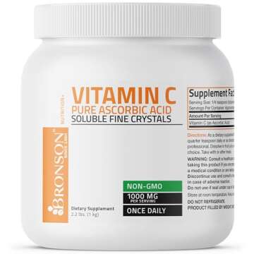 Vitamin C Powder Pure Ascorbic Acid Soluble Fine Non GMO Crystals – Promotes Healthy Immune System and Cell Protection – Powerful Antioxidant - 1 Kilogram (2.2 Lbs)