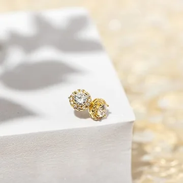 PAVOI Gold Plated Cubic Zirconia Halo Stud Earrings