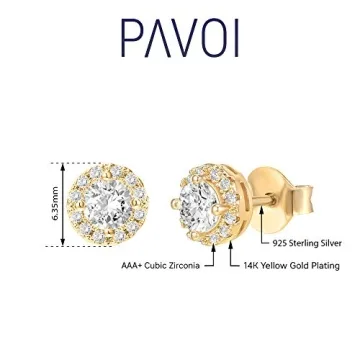 PAVOI Gold Plated Cubic Zirconia Halo Stud Earrings