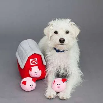 ZippyPaws - Farm Pals Burrow, Interactive Squeaky Hide and Seek Plush Dog Toy - Bubble Babiez Pigs Miniz, 3 Pack