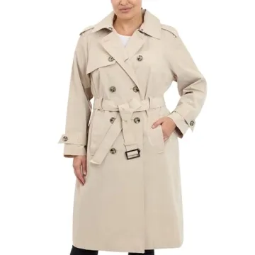 London Fog Women's Double-Breasted 3/4 Length Belted Trench Coat - Stone, XL Extra Large