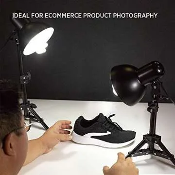 Fovitec 2-Light Table Top Fluorescent Lighting Kit, 6" Reflectors, 30W Bulbs and 15" Light Stands for Product Photography, and Video Production