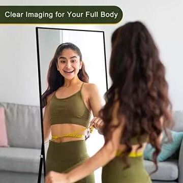 NicBex Full Length Mirror with Stand, 56"x19" Aluminum Alloy Frame Floor Mirror, Black, Shatter-Proof Glass - Free Standing, Leaning Against Wall or Wall-Mounted, for Bedroom Living Room Dressing Room