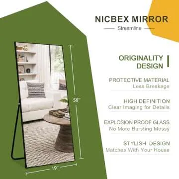 NicBex Full Length Mirror with Stand, 56"x19" Aluminum Alloy Frame Floor Mirror, Black, Shatter-Proof Glass - Free Standing, Leaning Against Wall or Wall-Mounted, for Bedroom Living Room Dressing Room