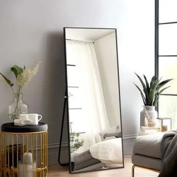 NicBex Full Length Mirror with Stand, 56"x19" Aluminum Alloy Frame Floor Mirror, Black, Shatter-Proof Glass - Free Standing, Leaning Against Wall or Wall-Mounted, for Bedroom Living Room Dressing Room