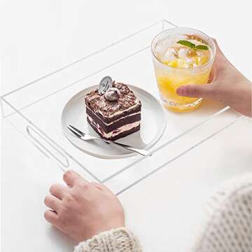 Tasybox Clear Serving Tray, Acrylic Decorative Serving Trays with Handles for Kitchen Dining Room Table Ottoman Vanity Countertop 16" x 12"