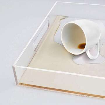 Tasybox Clear Serving Tray, Acrylic Decorative Serving Trays with Handles for Kitchen Dining Room Table Ottoman Vanity Countertop 16" x 12"