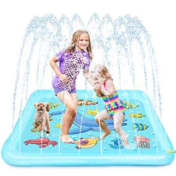 Growsland Splash pad - 67" Sprinkler for Kids Outdoor Toys Fun Summer Water Pool Sprinkler Play Mat Outside Backyard Water Toy for Baby Toddlers Girls Boys