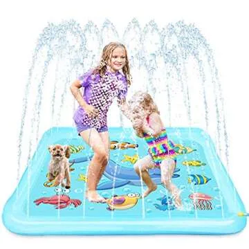 Growsland Splash pad - 67" Sprinkler for Kids Outdoor Toys Fun Summer Water Pool Sprinkler Play Mat Outside Backyard Water Toy for Baby Toddlers Girls Boys