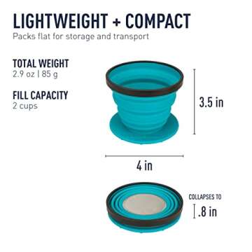 Sea to Summit X-Brew Collapsible Camping Coffee Dripper with Reusable Steel Filter, Pacific Blue