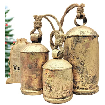 HIGHBIX Set of 3 Giant Harmony Cow Bells - Vintage Handmade Rustic Christmas Decor