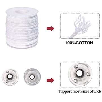 QPZ 200 ft Braided Candle Wicks 100% Cotton 21 PLY for Candle Pillars in 1 3/4" Dia, for Paraffin Wa...