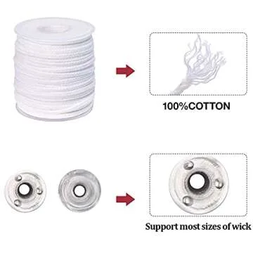 QPZ 200 ft Braided Candle Wicks 100% Cotton 21 PLY for Candle Pillars in 1 3/4" Dia, for Paraffin Wa...
