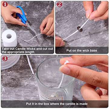 QPZ 200 ft Braided Candle Wicks 100% Cotton 21 PLY for Candle Pillars in 1 3/4" Dia, for Paraffin Wax Soy Beeswax Candle Making, Sold Separately 200 PCS Candle Wick Sustainer Tabs Metal 14mm