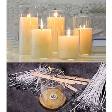 QPZ 200 ft Braided Candle Wicks 100% Cotton 21 PLY for Candle Pillars in 1 3/4" Dia, for Paraffin Wax Soy Beeswax Candle Making, Sold Separately 200 PCS Candle Wick Sustainer Tabs Metal 14mm
