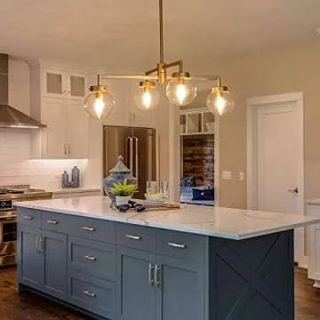 Chandeliers for Dining Rooms, Gold Globe Chandeliers, Modern Globe Pendant Lighting Fixtures with Clear Glass Shade for Living Room & Bedroom, 31.5’’ W x 8.3’’ H