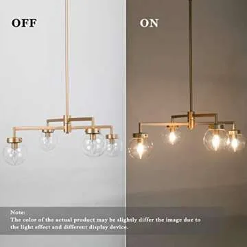 Chandeliers for Dining Rooms, Gold Globe Chandeliers, Modern Globe Pendant Lighting Fixtures with Clear Glass Shade for Living Room & Bedroom, 31.5’’ W x 8.3’’ H