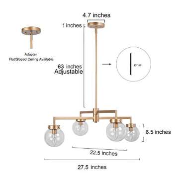 Chandeliers for Dining Rooms, Gold Globe Chandeliers, Modern Globe Pendant Lighting Fixtures with Clear Glass Shade for Living Room & Bedroom, 31.5’’ W x 8.3’’ H