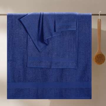 GLAMBURG Ultra Soft 8-Piece Towel Set - 100% Pure Ringspun Cotton, Contains 2 Oversized Bath Towels 27x54, 2 Hand Towels 16x28, 4 Wash Cloths 13x13 - Ideal for Everyday use, Hotel & Spa - Navy Blue
