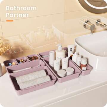 A-LuGei 【𝟮𝟮𝗣𝗖𝗦】 Plastic Lilac Desk Drawer Organizer, Bathroom Organizers and Stor...