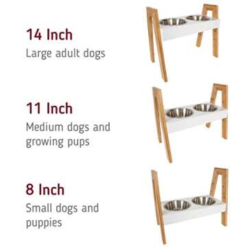 Leash Boss Skyrise Feeder, Elevated Feeder for Large Dogs, Raised Dog Bowls Adjustable 8", 11", or 14" Tall Dog Bowl Stand, Includes 2 Stainless Steel Bowls - Lifted Pet Bowl Stand (8-14 Inch)