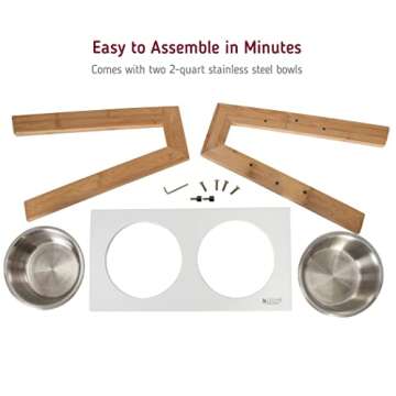 Leash Boss Skyrise Feeder, Elevated Feeder for Large Dogs, Raised Dog Bowls Adjustable 8", 11", or 14" Tall Dog Bowl Stand, Includes 2 Stainless Steel Bowls - Lifted Pet Bowl Stand (8-14 Inch)