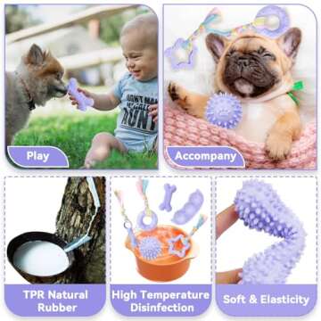 Petcare 6 Pack Puppy Teething Toys, Cute Purple Small Dog Chew Toys for Puppies 0-6 Months, Soft Rubber Rope Dog Teething Toys, Best Small Puppy Toys, Puppy Essentials Supplies