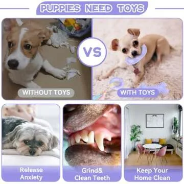 Petcare 6 Pack Puppy Teething Toys, Cute Purple Small Dog Chew Toys for Puppies 0-6 Months, Soft Rubber Rope Dog Teething Toys, Best Small Puppy Toys, Puppy Essentials Supplies