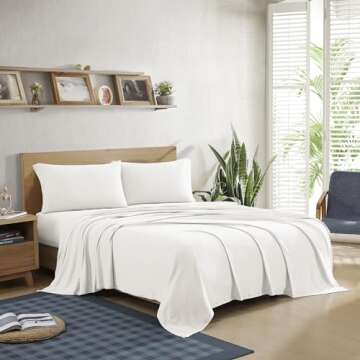 Brielle Home Jersey Knit Cotton Sheet Set - Breathable, Soft, T-Shirt Fabric - White, Queen