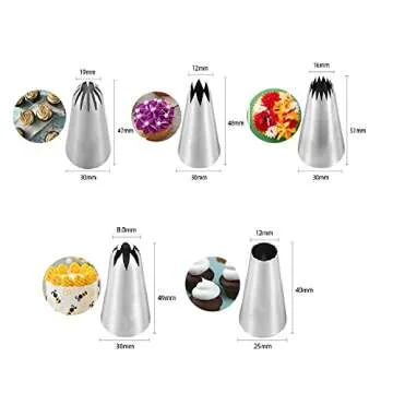 Large Piping Cakes Decoration Set Nozzles Tips Piping Kit for Pastry Cupcakes Cakes Cookies Decorating Stainless Steel Kitchen Gadgets Decor (5 Pieces/set)