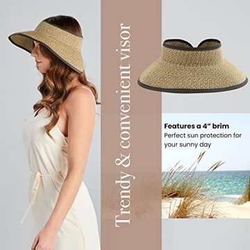 San Diego Hat Company Signature Women's Ultrabraid Large Brim Visor with Ribbon Binding & Sweatband, Sun Hats for Women, Multi/Brown