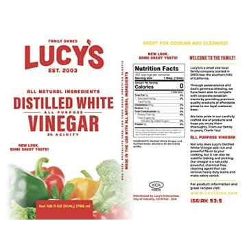Lucy's Family Owned - Natural Distilled White Vinegar, 1 Gallon (128 oz) - 5% Acidity (White Vinegar, 1 Gallon (128 fl oz.))