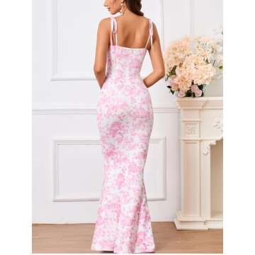 KUTUMAI Women's Summer Floral Bodycon Maxi Dress Spaghetti Strap Sleeveless Boho Long Dresses PPrint XS