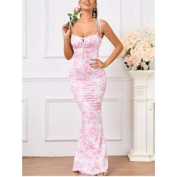 KUTUMAI Women's Summer Floral Bodycon Maxi Dress Spaghetti Strap Sleeveless Boho Long Dresses PPrint XS