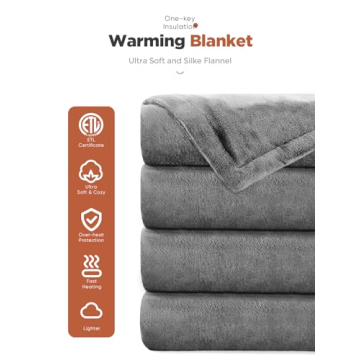 Mlivrom Heated Throw Blanket with 1-9 hrs Timer Auto-Off & 8 Heating Levels,Flannel Electric Blanket Throw ETL Certification,Machine Washable Full Body Warming Blankets