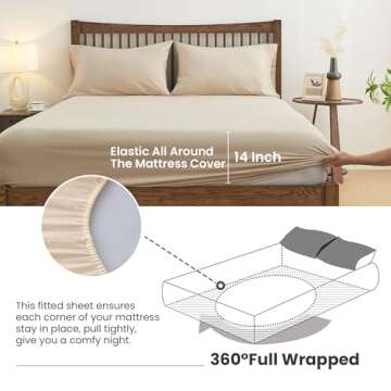 Simple&Opulence Belgian Linen Sheet Set Solid Color - 4 Pieces (1 Flat Sheet, 1 Fitted Sheet & 2 Pillowcases) Natural Flax Cotton Blend Soft Breathable Farmhouse Bedding - King Size, Linen/Beige