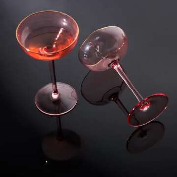 REAWOW Pink Champagne Glasses Set of 4 Champagne Coupe Glasses 5OZ Classic Cocktail Glassware Gilded Dessert Cup Creative Unique Gift