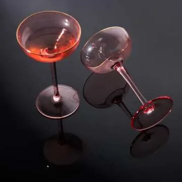 REAWOW Pink Champagne Glasses Set of 4 Champagne Coupe Glasses 5OZ Classic Cocktail Glassware Gilded Dessert Cup Creative Unique Gift