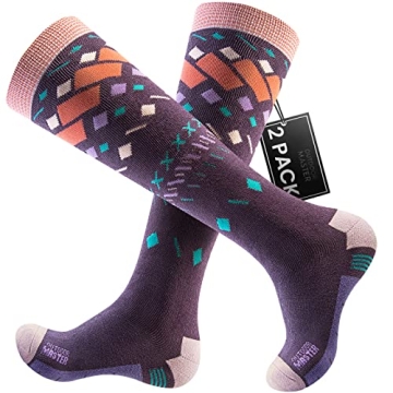 OutdoorMaster Unisex Ski Socks,Skiing and Snowboarding Socks for Men & Women with Over The Calf Desi...