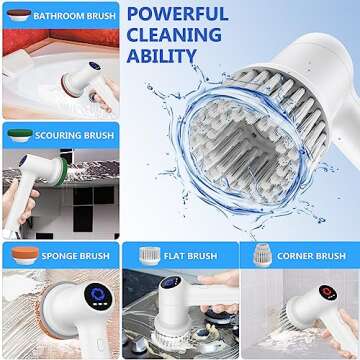 KEUASX Electric Spin Scrubber Cordless Tub & Tile Scrubber, Shower Scrubber for Cleaning with 5 Replaceable Heads, Scrub Brush Cleaner for Bathroom Floor Window Kitchen Sink, Handheld Power Scrubber