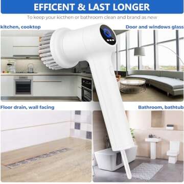 KEUASX Electric Spin Scrubber Cordless Tub & Tile Scrubber, Shower Scrubber for Cleaning with 5 Replaceable Heads, Scrub Brush Cleaner for Bathroom Floor Window Kitchen Sink, Handheld Power Scrubber