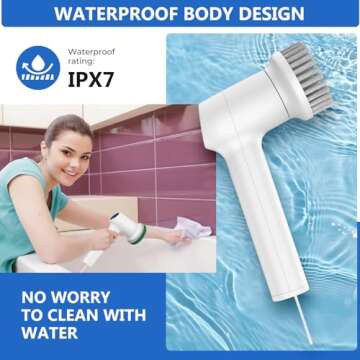 KEUASX Electric Spin Scrubber Cordless Tub & Tile Scrubber, Shower Scrubber for Cleaning with 5 Replaceable Heads, Scrub Brush Cleaner for Bathroom Floor Window Kitchen Sink, Handheld Power Scrubber